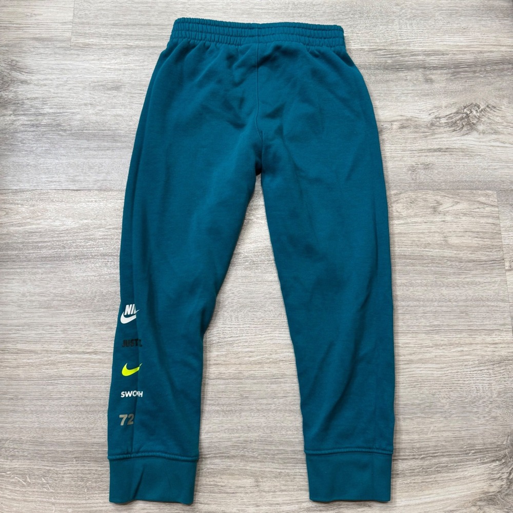 Nike Kids Teal Blue Fleece Jogger Pants Swoosh Just Do It Size 6 5-6YRS - Picture 5 of 6